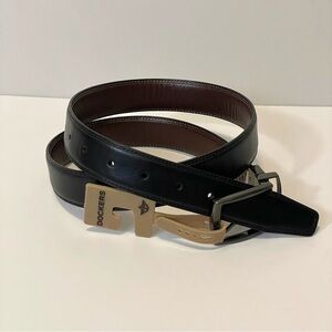 Dockers Reversible Belt Black Brown Synthetic Leather Men’s 34-36 Silver NWT
